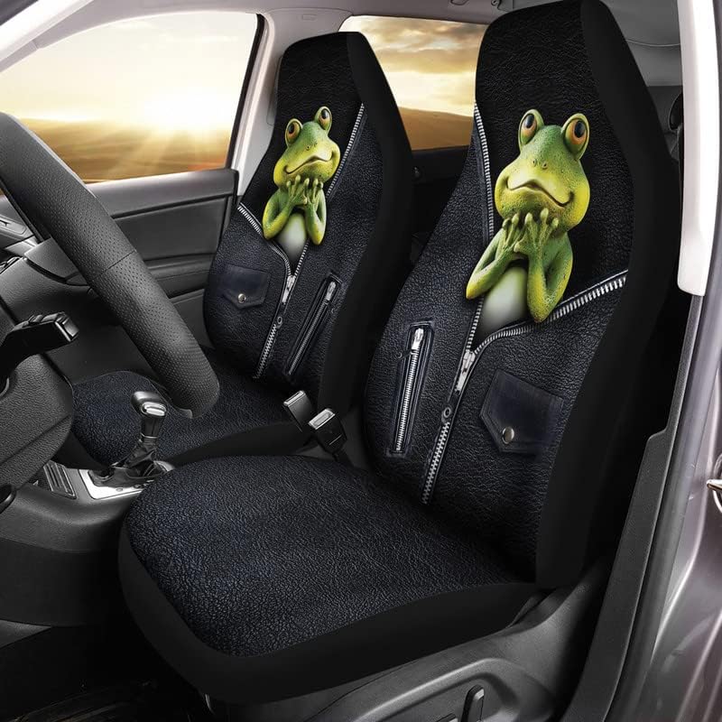 Bulopur Slive Frog Lotus Leaves Front Seat Covers for Cars,Universal 2pc Vehicle Seat Protector,Horse Auto Interior Accessories