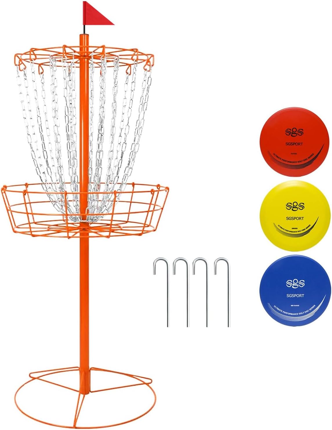 Disc Golf Basket - Portable Disc Golf Target with Heavy Duty 24-Chains Come with 6pcs Disc Golf Discs and Carry Bag, Ground Stake -Suitable for Players of All Levels - Multi Color Available