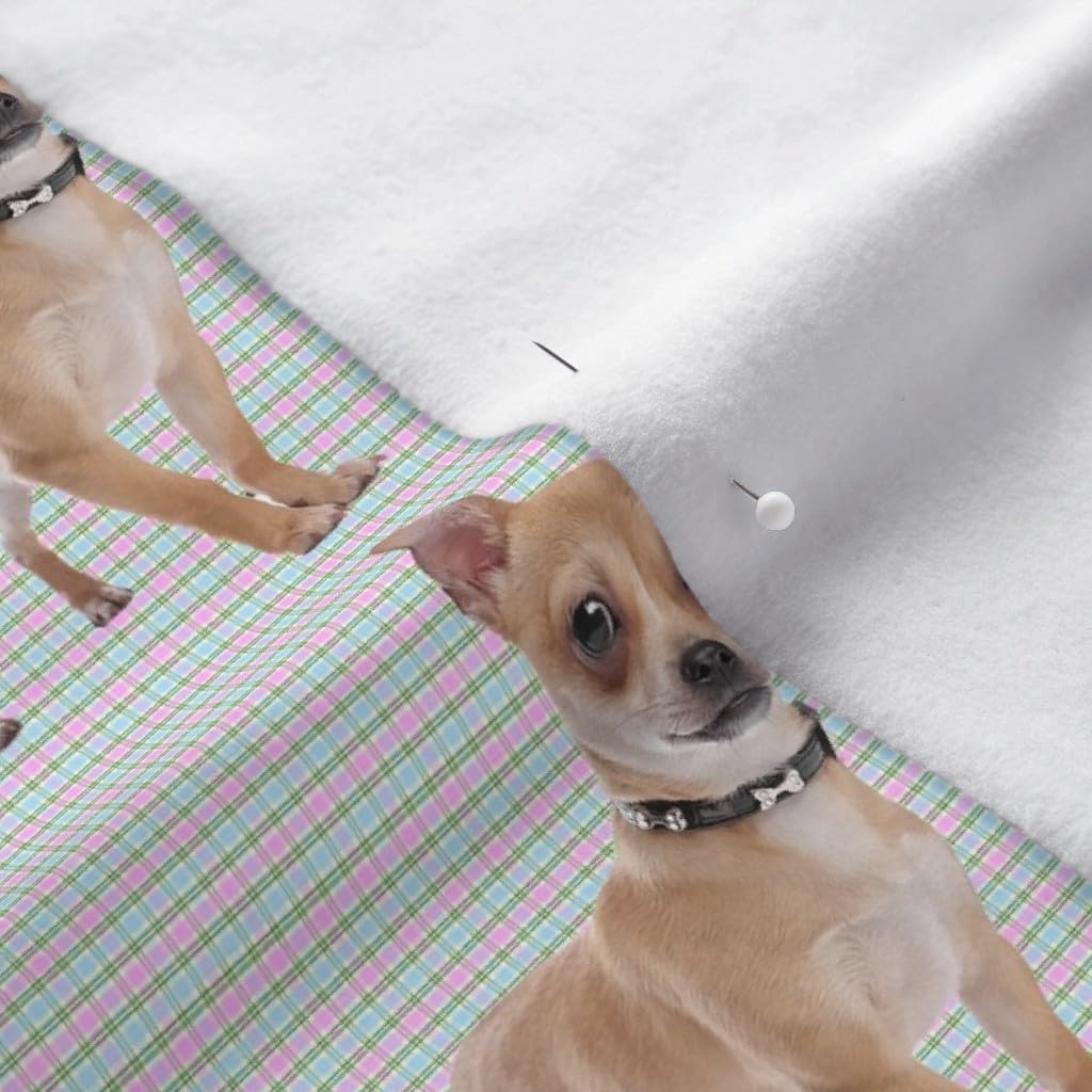 Spoonflower Fabric - Hair Chihuahua Dog Pet Fawn Plaid Animal Printed on Polartec(R) Fleece Fabric by The Yard - Sewing Blankets Loungewear and No-Sew Projects