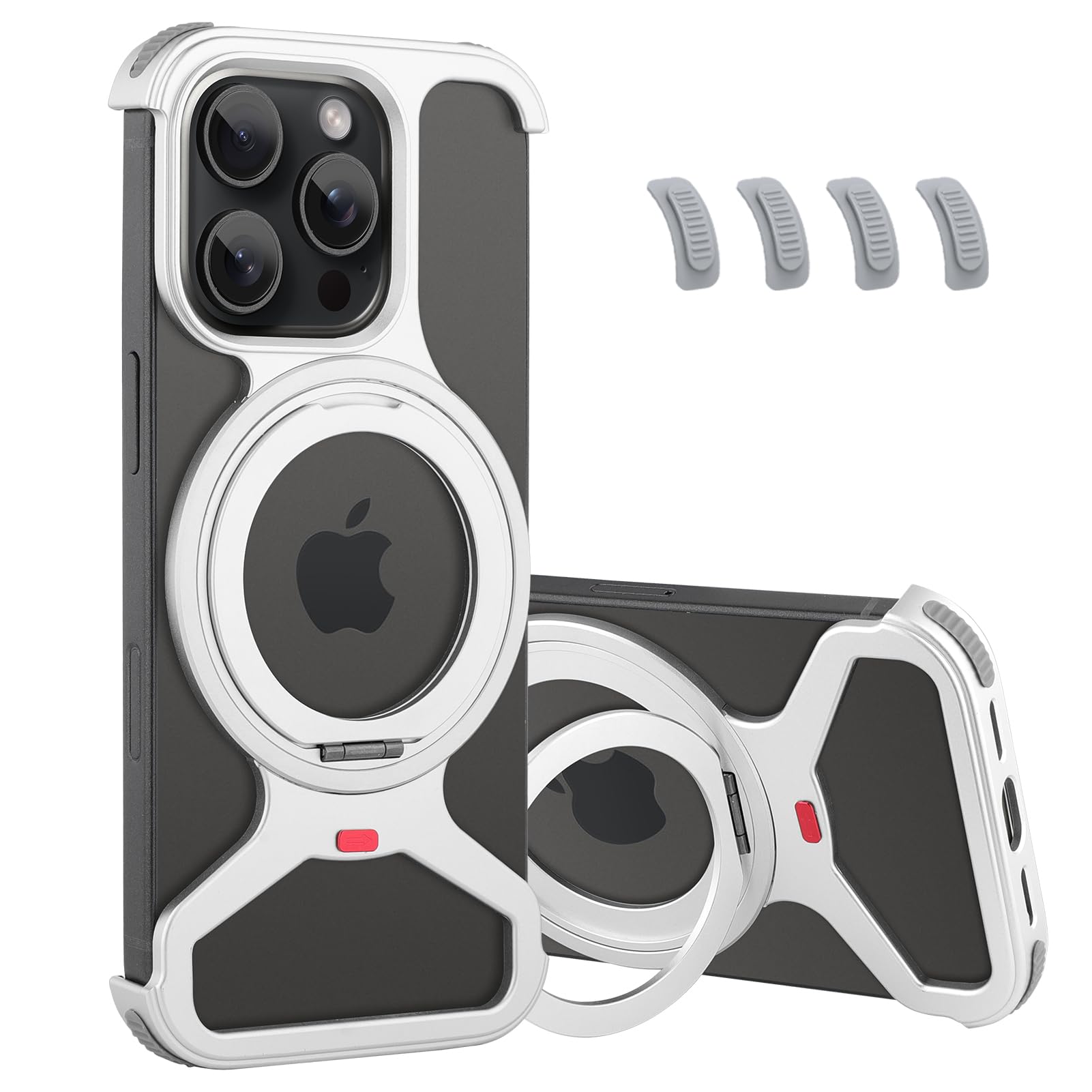 Metal Frameless Stand Phone Case Compatible with iPhone 16 Pro Phone Case Metal Magnetic Frameless Kickstand Case (Metal Silver Case)