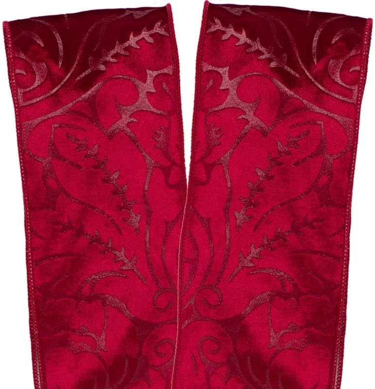 4" X 10 Yards Embossed Velvet Wide Wired Ribbon Christmas