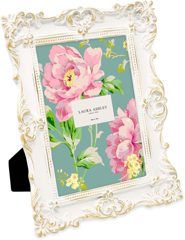 Laura Ashley 4x4 Gold Vintage Inspired Resin Scroll Design Picture Frame With Thin Border, Horizontal & Vertical For Tabletop And Wall Display, Home Décor (4x4, Gold