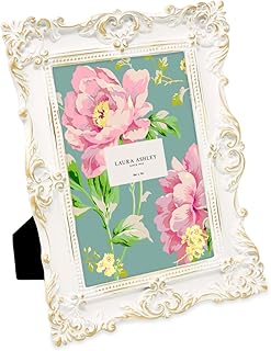 Laura Ashley 5x7 White & Gold Ornate Textured Hand-Crafted Resin Picture...