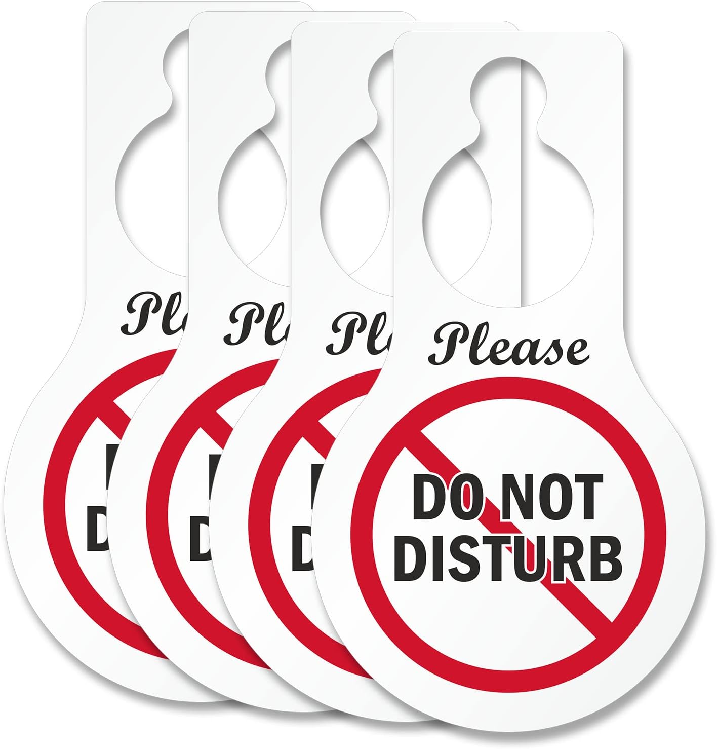 SmartSign Please Do Not Disturb Door Hanger Tags | 5" x 8.875" Plastic Pear Shaped, White Color Pack of 4, Made in USA
