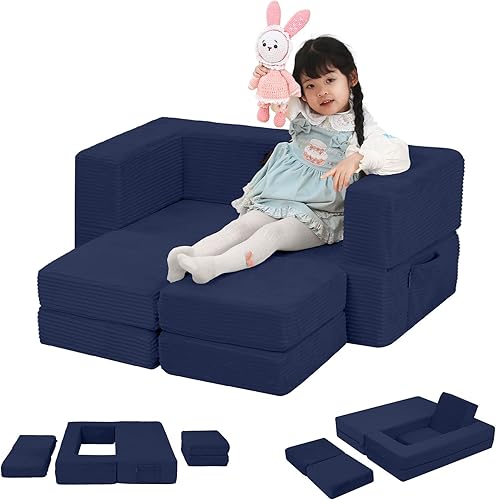 Miniatura 76 de MeMoreCool Sofá modular para niños, sofá convertible suave para niños, silla de espuma de felpa plegable gris para diversión en la sala de juegos de