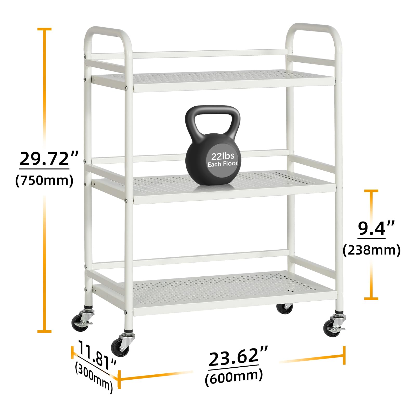 HDANI Carrito Cocina,Carro Auxiliar de Metálicos de 3 Niveles Cocina o Multiuso con Ruedas,para el hogar (Blanco, 60×30×75cm Malla)