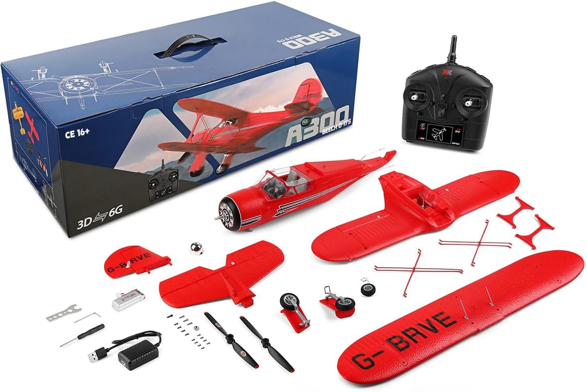 XK A300 Beech D17S Remote Control Airplane with Quick Release, 3D/6G 2.4G 4CH Brushless Biplane EPP RC Airplane Fighter Aircraft 550mm Wingspan Fixed-Wing RC Plane Gift -RTF