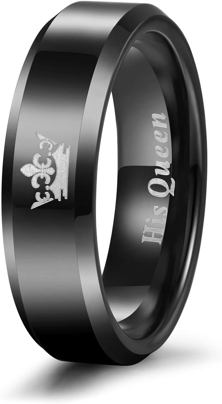 Her King His Queen Ring Black Tungsten Wedding Bands Width 6mm 8mm Size 6-13 (Price Seperated)