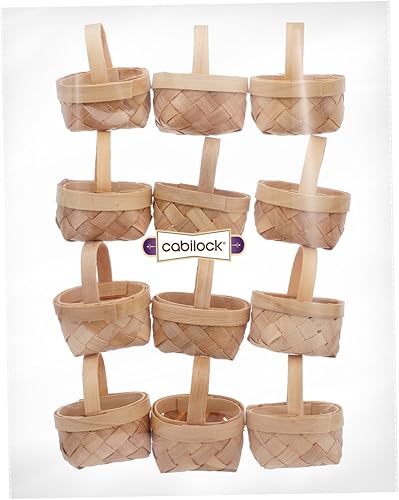 Miniatura 6 de Cesta de Pascua de mimbre para pícnic, 12 unidades, cestas tejidas de madera, cestas portátiles en miniatura, cestas colgantes decorativas, mini