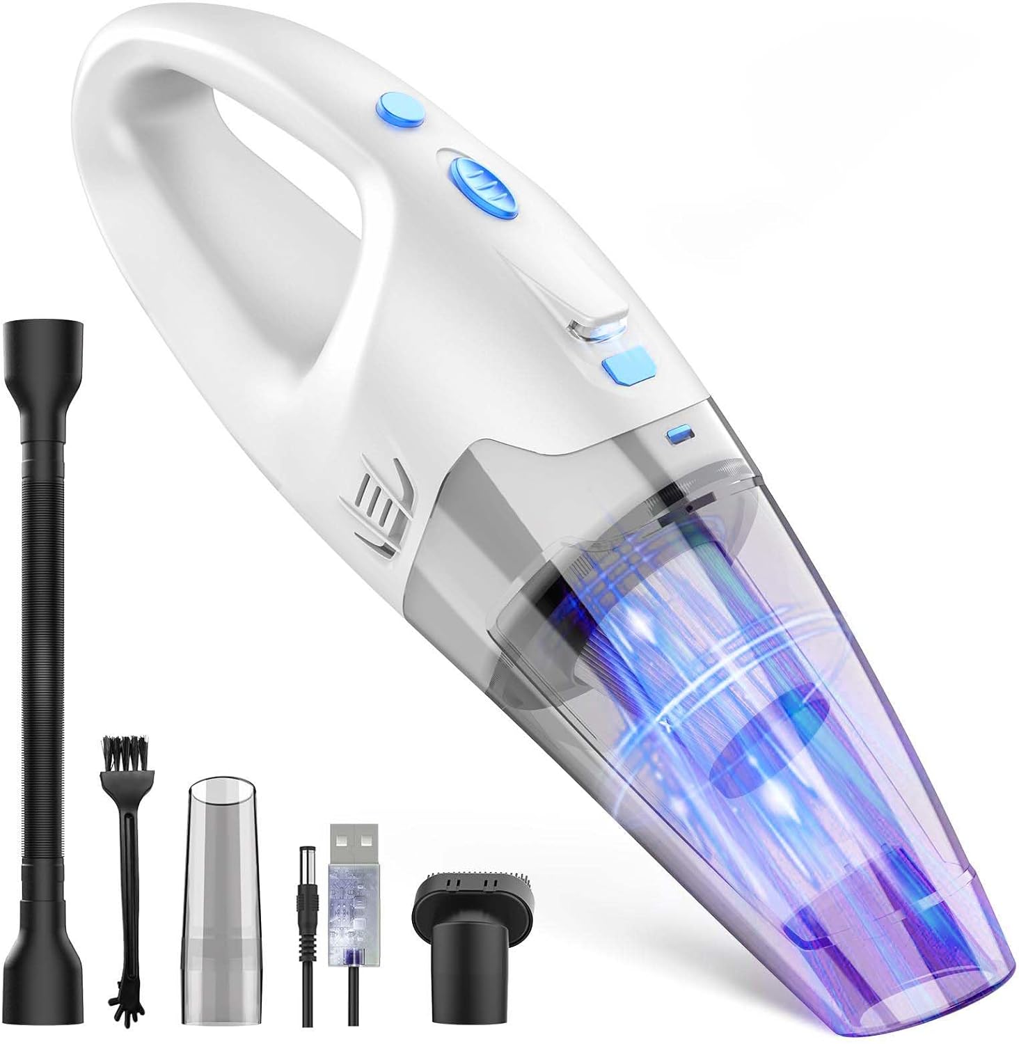 Handheld Vacuum Cordless,Car Hand Cordless Rechargeable,Powerful Suction Hand Held Vacuum with LED Light/Multi Accessories,1.6lbs Car Mini Portable Vacuum Cleaner for Home Office Pet Silvery Blue