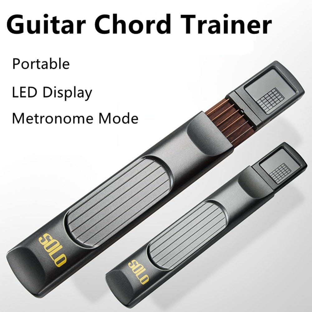 Entrenador de acordes de guitarra portátil con pantalla LED y metrónomo, herramienta de práctica de guitarra de viaje con mesa de acordes y modo de circulación, dedo de cuerda de acero popular