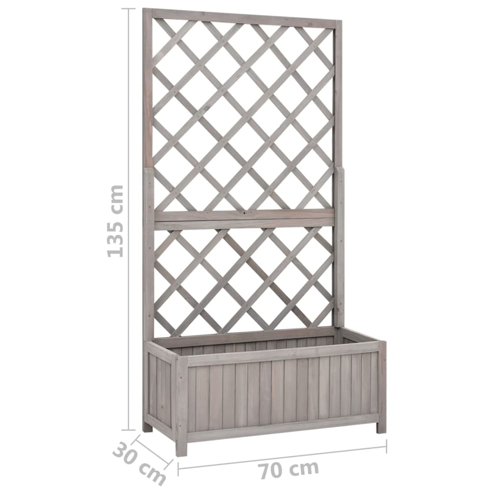 Homgoday Jardinera con celosía, jardinera con rejilla, jardinera con espaldera de exterior, jardinera con rejilla de exterior, jardinera de madera de exterior gris, 70 x 30 x 135 cm, de abeto macizo