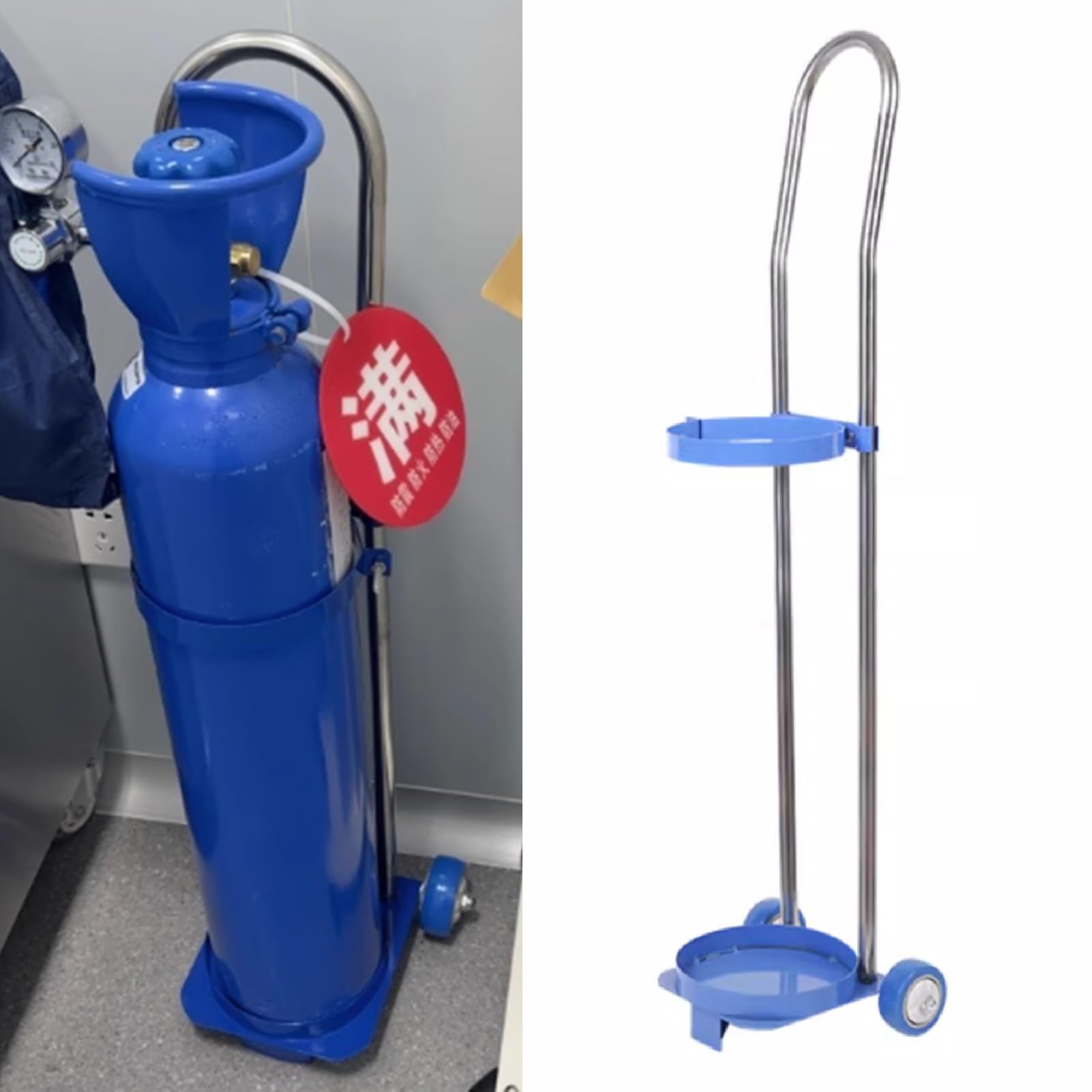 SFSLBFB Cylinder Tank Holder 31.5/37.4/43.3 in Metal Oxygen Tank Cart, Portable Rolling Co2 Cylinder Cart Trolley, Household Lightweight Oxygen Cylinder Cart Trolle(95cm/37.4in