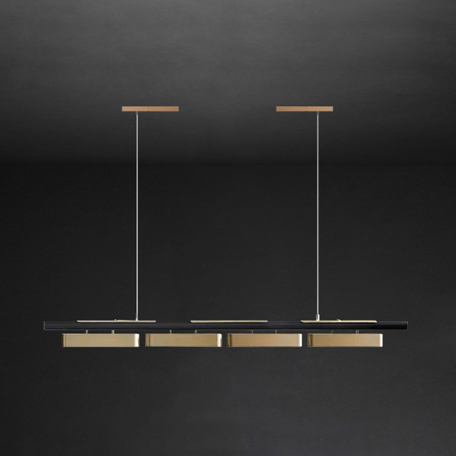 LYMSXAZOU Modern Black Linear Chandelier Dimmable LED Ceiling Light Fixture with 3 Color Options Adjustable Height 4Light Hanging Lamp for Dining Room & Kitchen