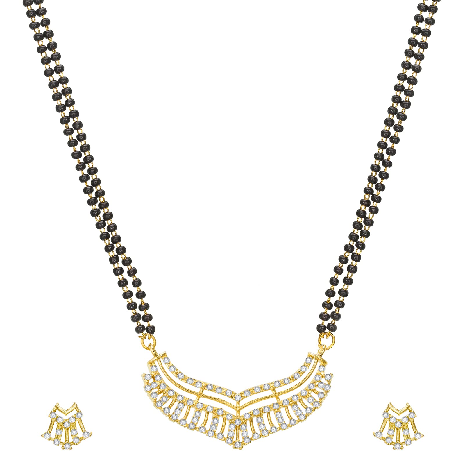 Gold Plated Black and White AD Studded and Beaded Mangalsutra For Women With Earrings - MS2876-image-34