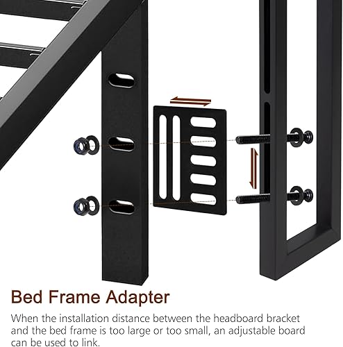 Miniatura 7 de LOAKEKEL Cabecera tamaño Queen, cabecera de metal y madera con estación de carga, tableros con estante de almacenamiento para dormitorio, altura