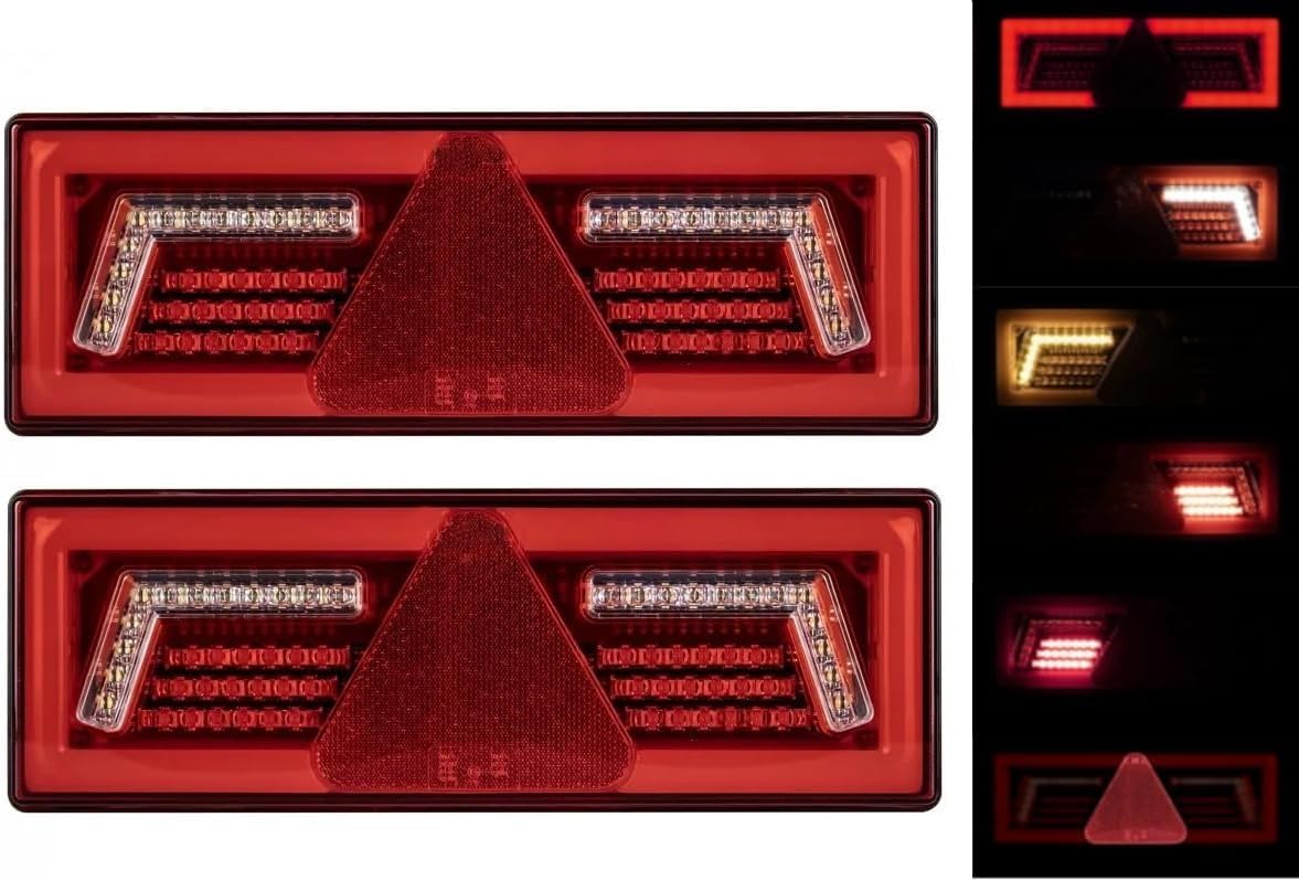 LED Rückleuchten Set 12V 24V mit Neon-Effekt 96/106 LED – 2x Rücklicht für LKW Schlepper Traktor Bagger – E9, Kombileuchte mit Rückfahrlicht & Nebelschluss (96 LED - Neon-Effekt-Licht)