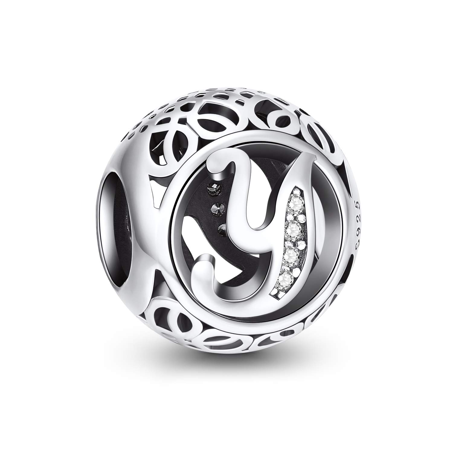 NINGAN Charm-Anhänger, 925 Sterlingsilber, Motiv: Buchstabe des Alphabets, für Armbänder, kompatibel mit europäischen Armbändern