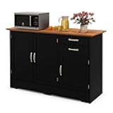 COSTWAY Buffet Cabinet with Storage, Farmhouse Sideboard Storage Cabinet with 3 Doors, 2 Drawers & Adjustable Shelf, Console Table, Coffee Bar Credenza Cabinet for Kitchen Cupboard Dining Room (Black)
