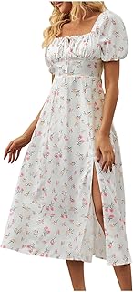 Vestido corto de manga larga para mujer, color negro, con estampado floral, corte estrecho, cuello cuadrado, dobladillo dividido, vestido bohemio ligero, vestido festivo para mujer, largo