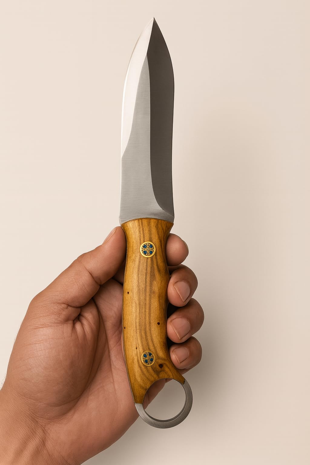 Hunting Knife, Stainless Steel Blade and Olive Wood Handle - Blacksmith Made Camping Knifes - Bushcraft Knives- Survival Knife with Leather Cover. (HK-128)