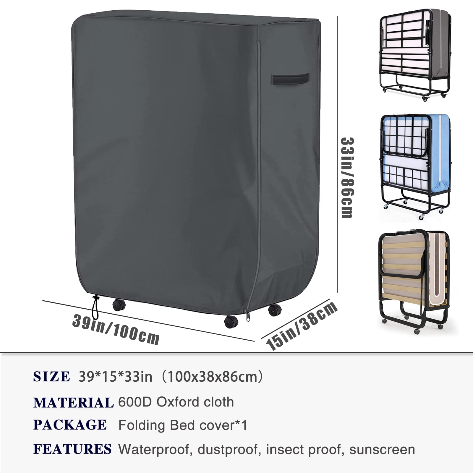MBOOM Copertura pieghevole per letto in tessuto Oxford 600D, protezione per materasso impermeabile (99,06 x 38,1 x 86 cm)