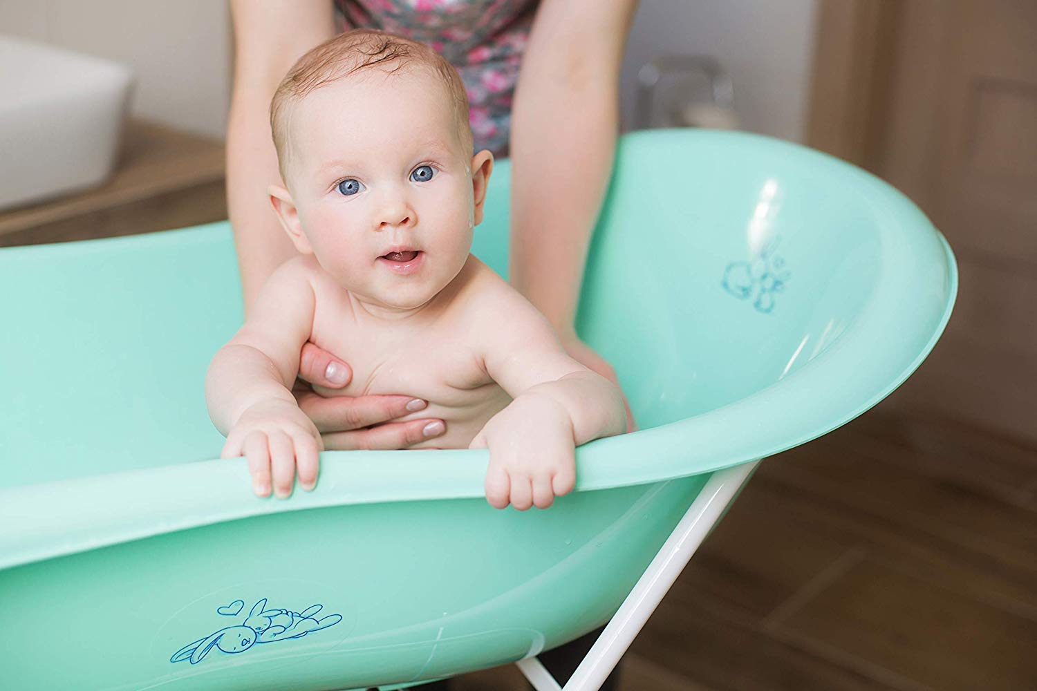 Tega Baby ® SET 5-teilig Badewanne Badesitz für Baby, ab 0 Monate mit eingebautem Thermometer - Anti-rutsch, GESCHENK für Neugeborene (allein, Eule - weiß)