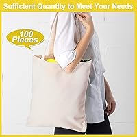 Vista 6 de Pinkunn 100 bolsas de lona a granel – Bolsas de algodón natural con asas de poliéster liso para manualidades