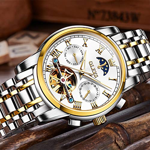 Image of OLEVS Mens Automatic Watches Skeleton Mechanical Self Winding Luxury Fashion Dress Wrist Watch Luminous Waterproof