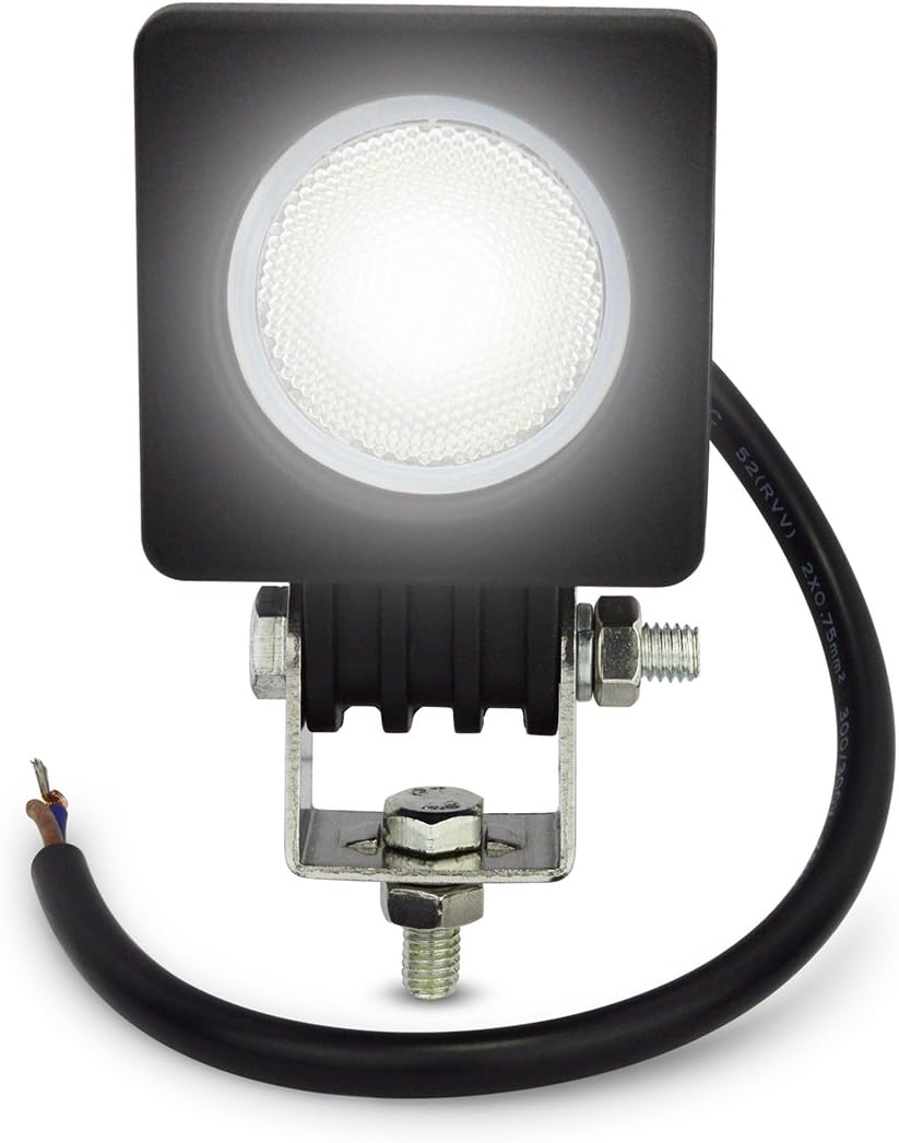 Safego LED Work Light, 10 W, Motorcycle Fog Lamp, 12 V/24 V, Small, Waterproof, IP67, Narrow Angle, Square Shape, White, Car, 6,000 K, Auxiliary Light, Mini, Explosive Light, Long Life, Energy Saving, Compatible with Various Work Vehicles (1 Piece)