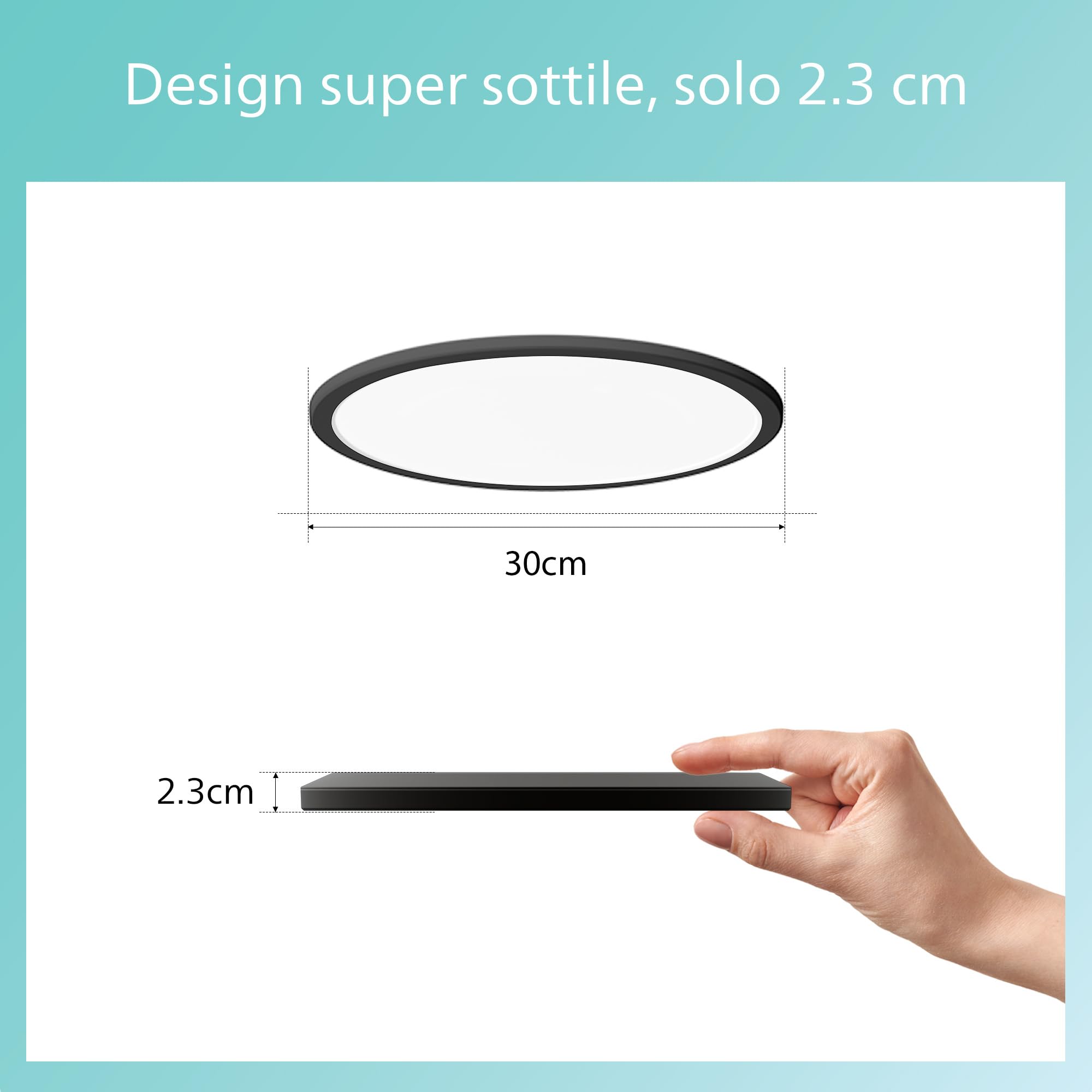 Philips LED Lampada da Soffitto Superslim, 18W, Luce Bianca Calda 2700K, 3 impostazioni di luce - dimmerabile senza dimmer, IP44, Nera