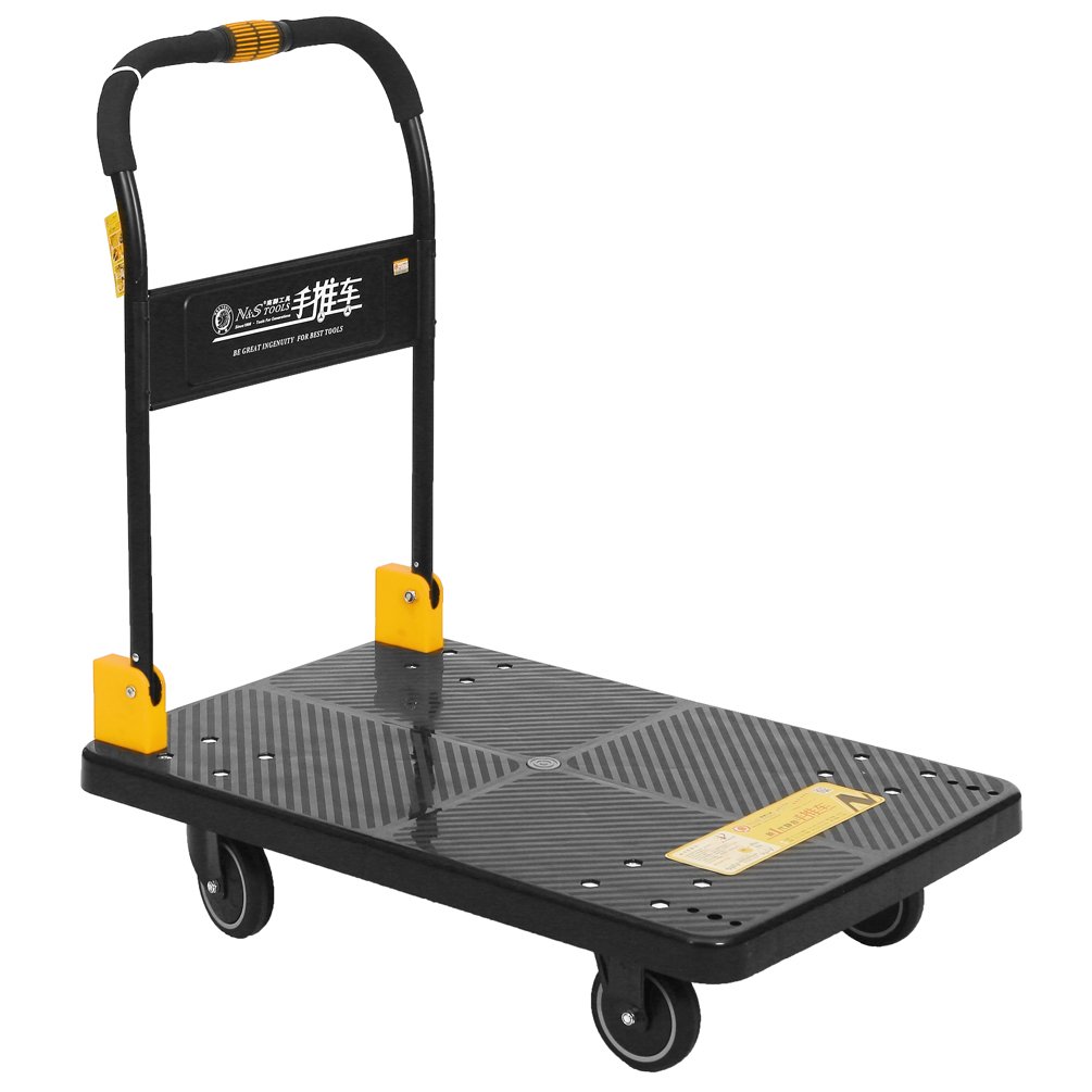 N&S Solidny składany wózek transportowy o pojemności 350kg z cichymi kołami, kompaktowa konstrukcja, czarny, przenośny wózek ręczny do łatwego transportu i przenoszenia materiałów