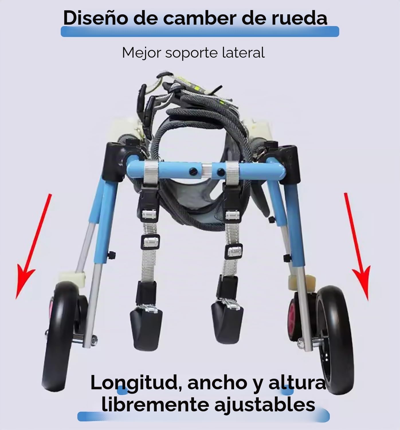 Silla Ruedas Perro Carro de Recuperación para Perros con Ruedas Ajustables de 2 o 4 Pulgadas, Carrito de Rehabilitación para Mascotas Pequeñas o Grandes con Extremidades Traseras Tallas XS a XXL,(XXL)