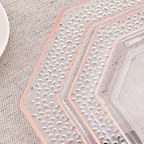 Wellife 30 Guests Rose Gold Plastic Plates With Silverware, Disposable Rose Gold Dinnerware, Includes: 30 Dinner Plates, 30 Dessert Plates, 30 Cutlery, For Weddings #TOP4