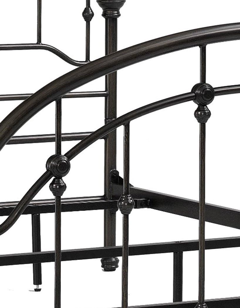 Close-up of the Dorel Living Queen Metal Bed's decorative finial and metalwork.