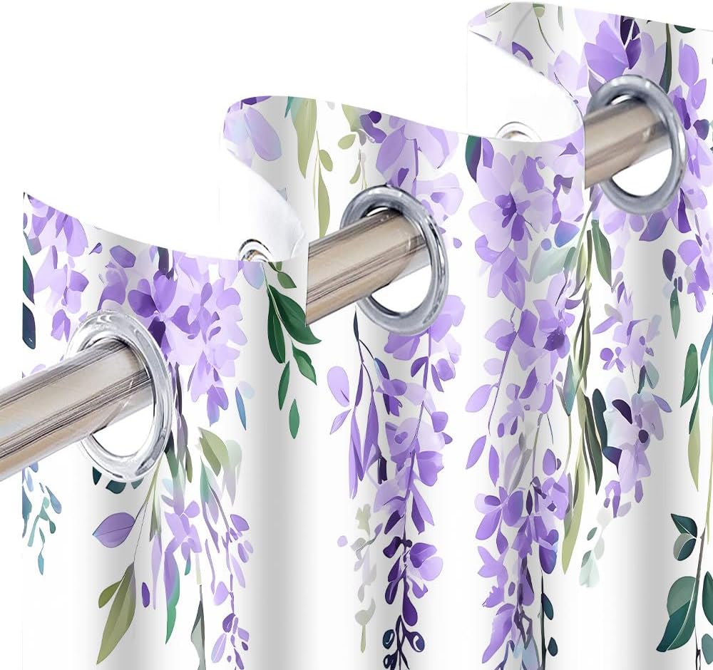 Purple Watercolor Floral Curtains 84 inches Long, Botanical Leaves Vine Wisteria Flowers Rustic Farmhouse Curtains, Blackout Window Treatment Drapes for Bedroom Living Room 42x84inch, 2 Panels