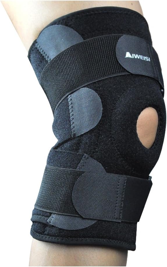 Knee Support AIWEISI Adjustable Neoprene Patella Brace with 4 Metal Springs, 2 Strong Velcro Straps, One Size fits All