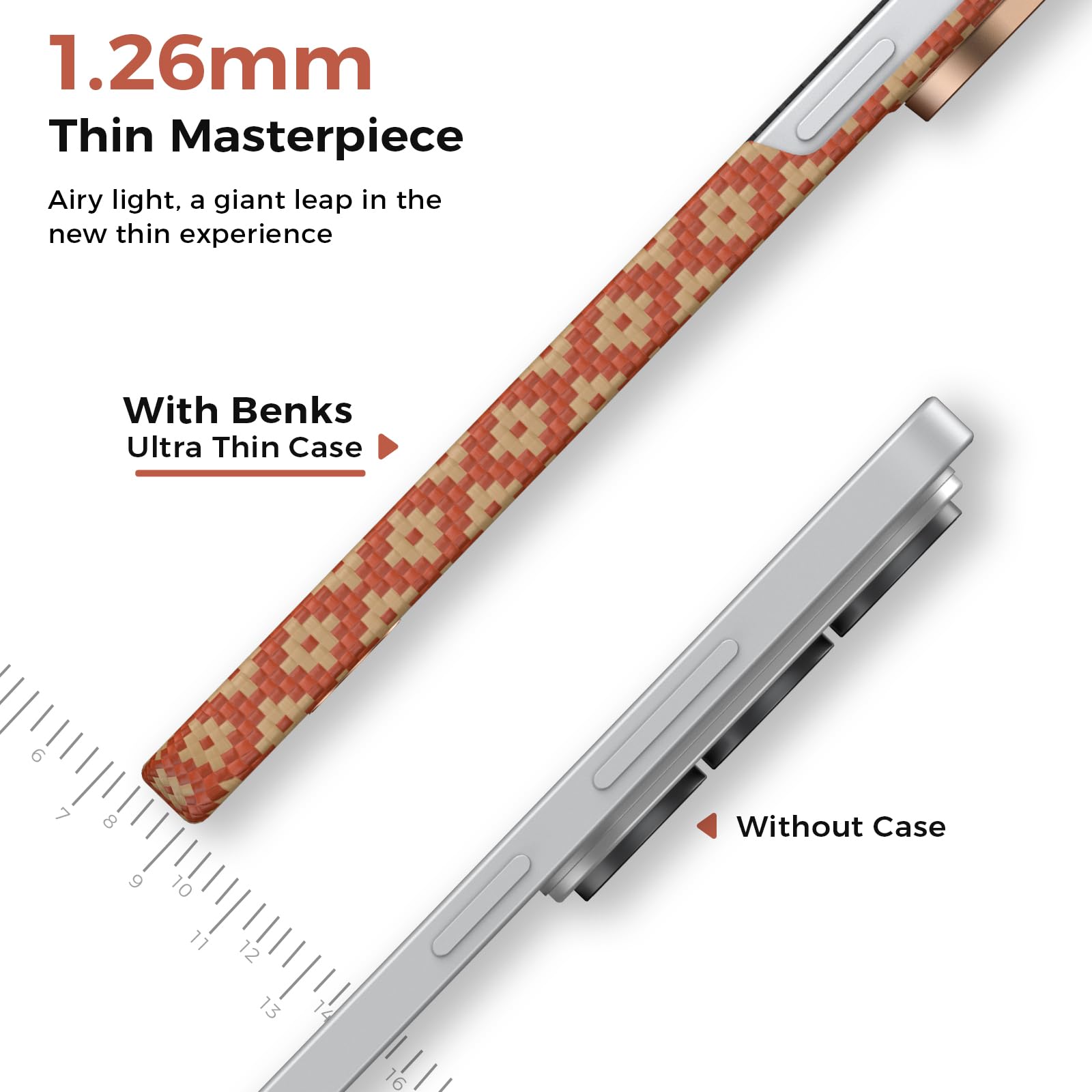 BENKS Etui do Samsung Galaxy S26 Ultra – Kevlar® Case kompatybilne z MagSafe, ultracienkie i lekkie, tkane włókno aramidowe z aluminiową ochroną aparatu, ArmorGrid Air Fortune pomarańczowe