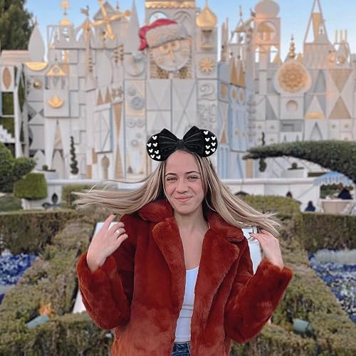 Miniatura 5 de Trnerm Diademas de orejas de ratón de tamaño grande para mujer, orejas de ratón peludas negras para adultos, diadema de orejas de parque de talla