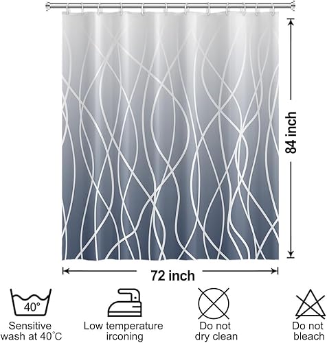 Miniatura 185 de Cortina de ducha pequeña a rayas gris claro degradado para baño, 36 x 72 pulgadas, juego de cortina de ducha geométrica para cabina de RV con Gris