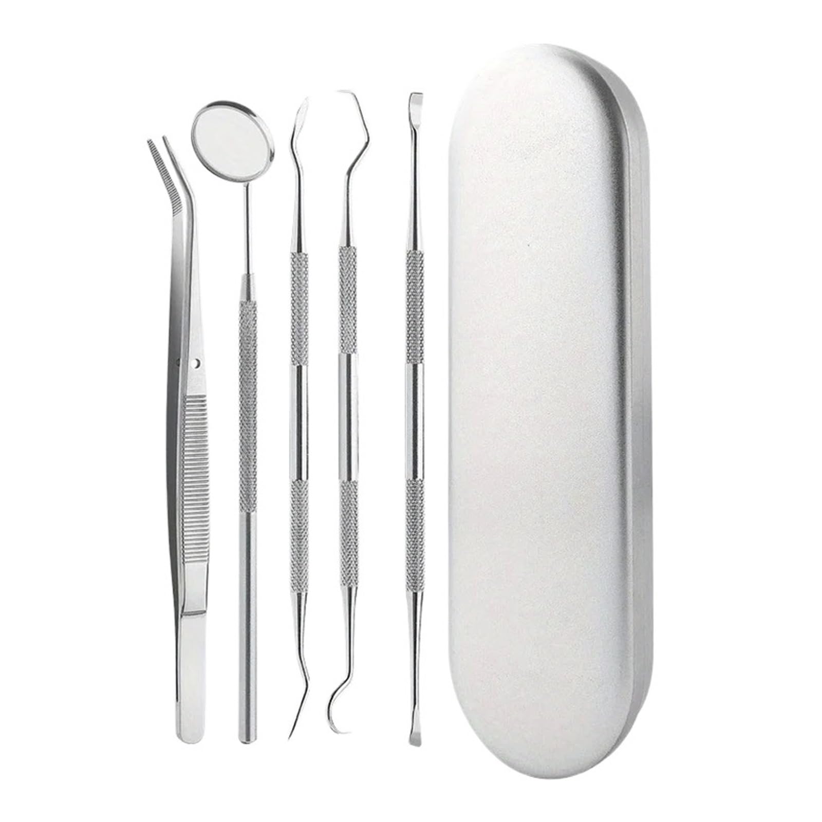 Caja De Juego De Espejo Oral Limpiador De Lengua De Acero Inoxidable Piezas del regador oral | Juego de limpiador de lengua + espejo, acero inoxidable, con estuche de viaje, kit dental.(5pcs)
