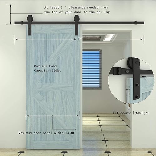 Miniatura 2 de Kit de herrajes para puerta corrediza de granero de 6 pies, para panel de puerta de 36 pulgadas de ancho, estilo antiguo, deslizante suavemente