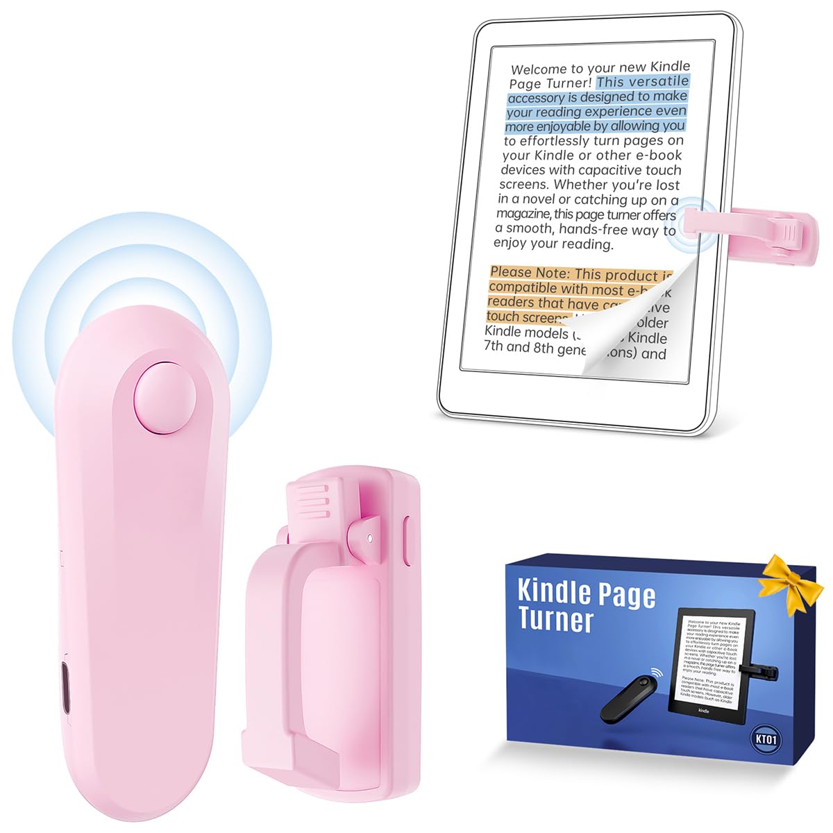Kindle Page Turner, Remote Control Page Turner for Kindle Paperwhite Oasis EReaders Kobo, Kindle Clicker Page Turner for iPhone,iPad, Android Tablets Reading Novels,Camera Record & Shutter Selfie