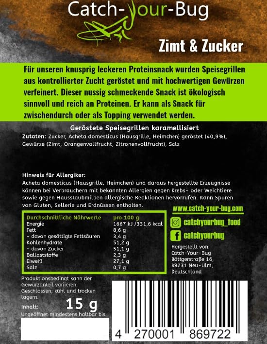Karamellisierter essbarer Insektensnack, Insekten zum Essen von Catch-Your-Bug, 15 g essbare Grillen verzehrfertig, Insekten zum Essen für Menschen
