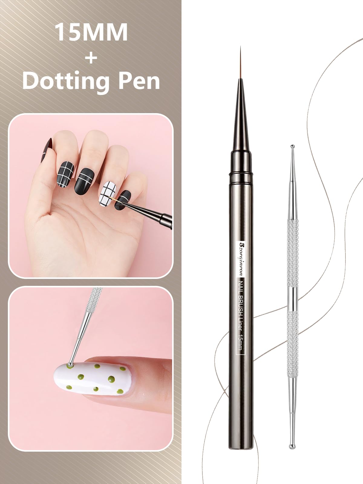 Pennello per nail liner, pennelli per nail art a linea fine 5/9/15/20/25 mm Pennello per unghie sottile per disegno dettagliato, pennello per unghie gel