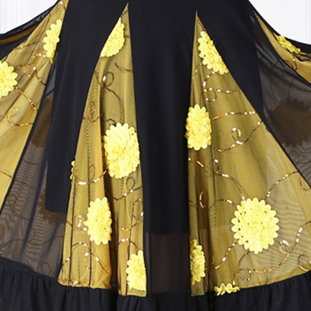 Falda De Baile Lírico para Mujer, Falda Larga De Gasa con Flores De Lentejuelas, Faldas Envolventes Transparentes, Falda Larga De Baile Social para Actuación De Ballet Moderno
