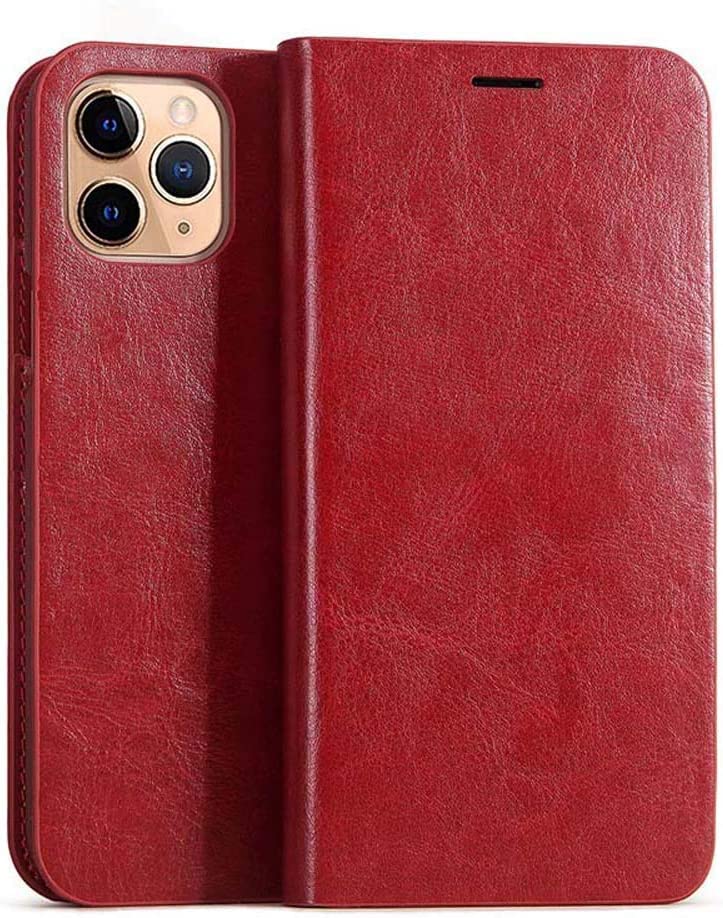 Étui en cuir synthétique pour Apple iPhone 12 finition rouge élégante avec support