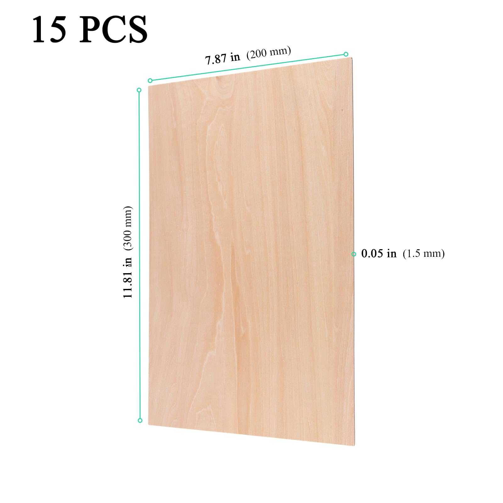 15 fogli di legno di tiglio da 1,5 mm, 300 x 200 mm, pannelli in compensato naturale, A4 non finiti per progetti fai da te