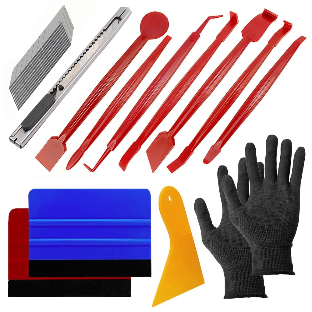 STHIRA® Car Window Film Tint Tool Kit, Vinyl Wraps Application and Removal Tool Kit with 2 Pairs Gloves, Felt Squeegee, Scraper, Edge Trimmer, and Retractable Cutter for Car Wrap, Window Tint, Decal (B0D3FYPMD5) Amazon Price History, Amazon Price Tracker