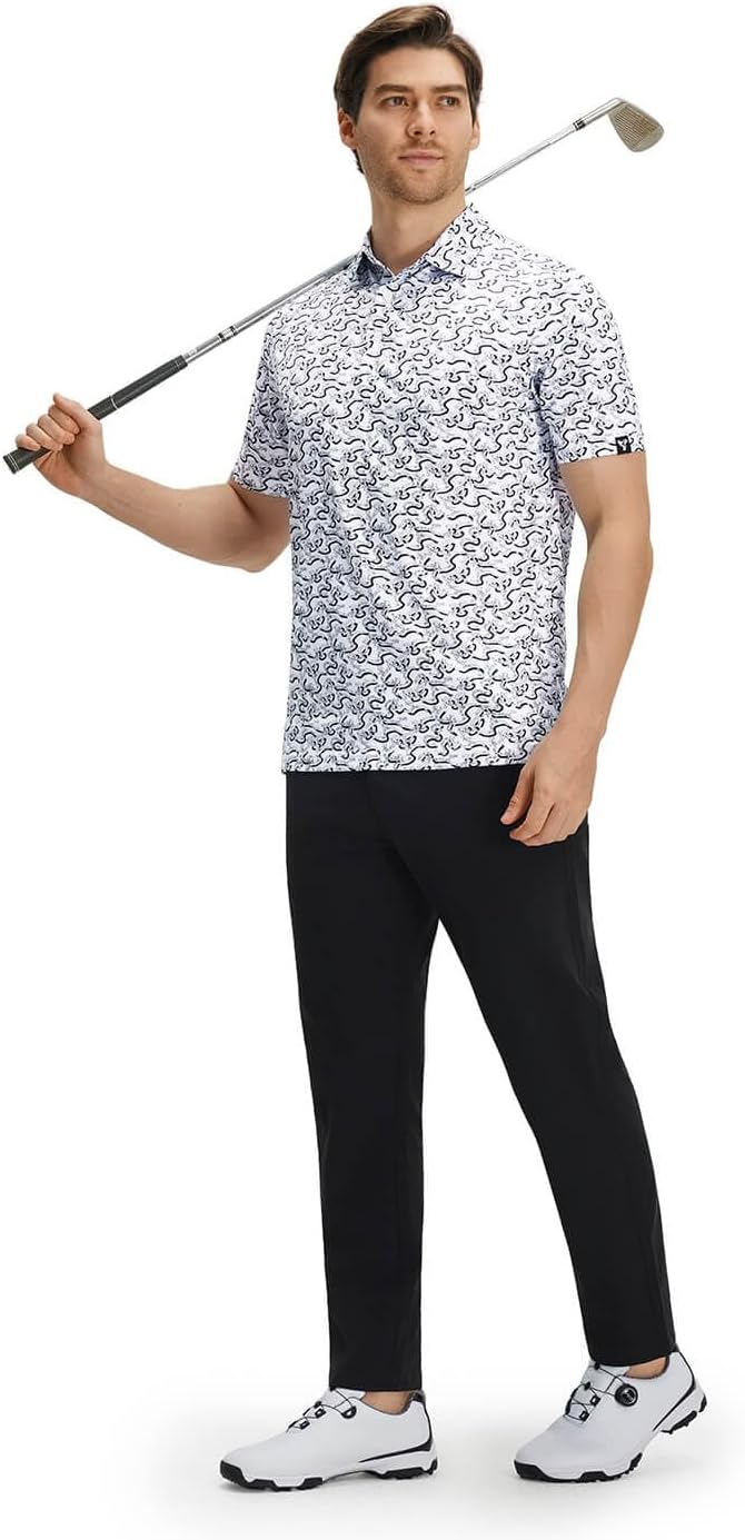 Men' s Golf Shirts Short Sleeve Print Performance Moisture Wicking Dry Fit Golf Polo Shirts for Men